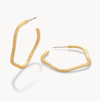 Sand Bar Wave Hoop Earrings 32mm White Opal