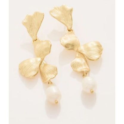 Ginko Leaf Dangle Earrings Pearl