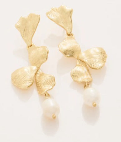 Ginko Leaf Dangle Earrings Pearl