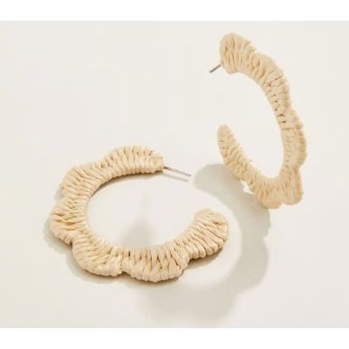 Scalloped Straw Hoop  Earrings Natural