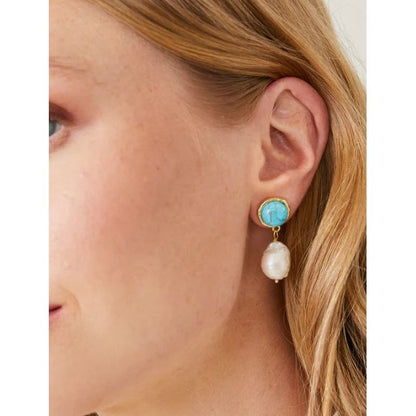 Bauble Pearl Drop Earrings Pearl/Turquoise