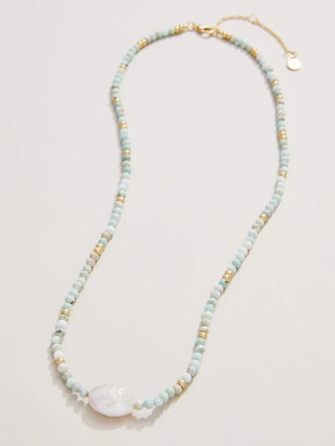 Harmony Beaded Necklace 17" Light Turquoise/Pearl