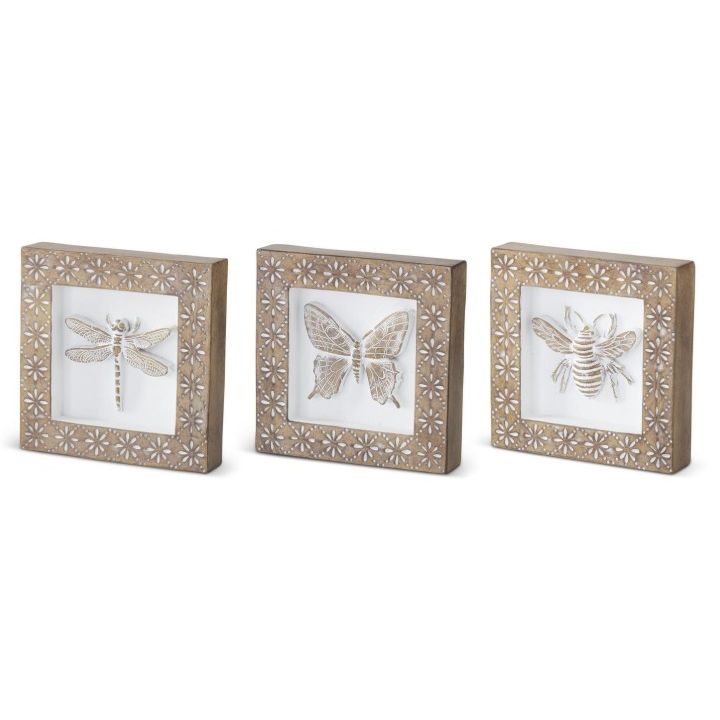 Whitewashed Carved Resin Insect Shadowbox Picture