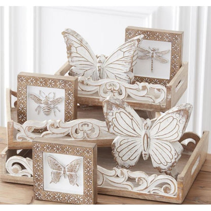 Whitewashed Carved Resin Insect Shadowbox Picture