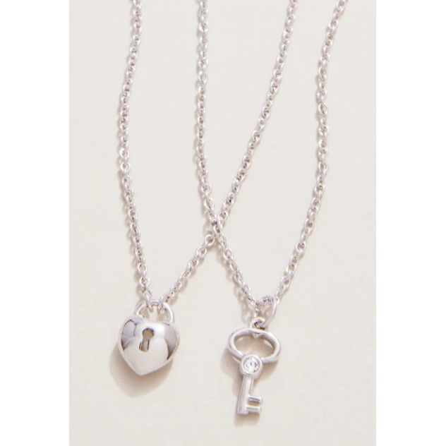 Best Friends/Heart Key (2 piece set) Silver