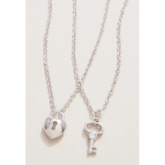 Best Friends/Heart Key (2 piece set) Silver