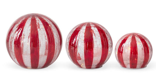 Red Striped Crackled Glass LED Globes