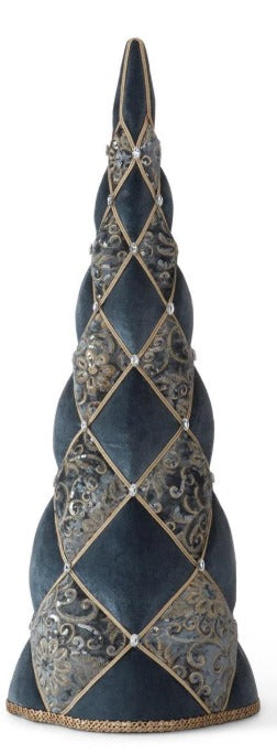 Blue & Gold Fabric w/Jewels Cone Tree
