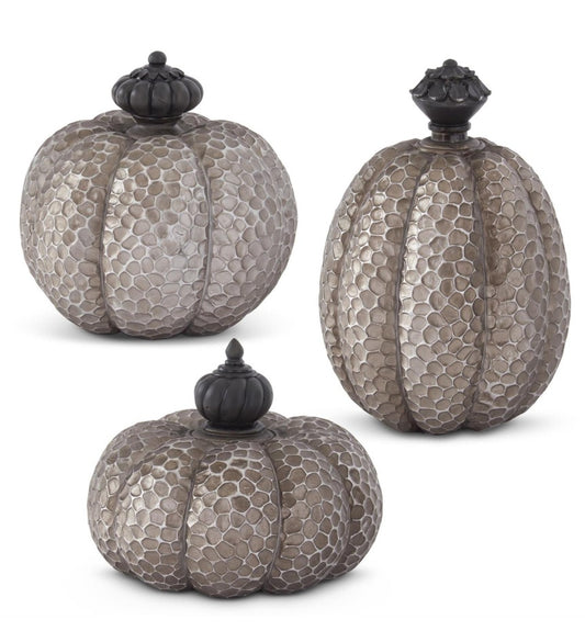 Gray Resin Textured Pumpkins w/Knob Stem