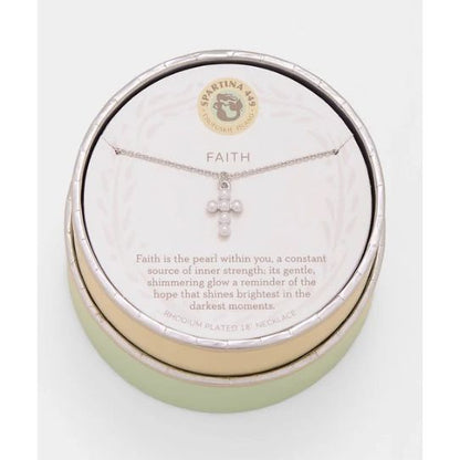 SLV Necklace 18ª Faith/Pearl Cross Silver