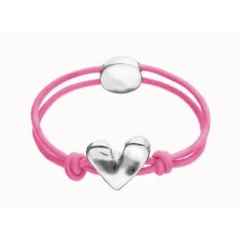 Pink elastic thread bracelet with heart charm