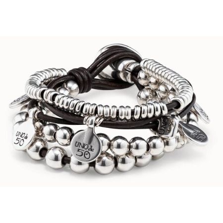 Leather beaded bracelet with charms