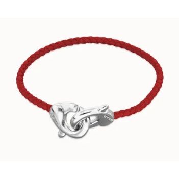 Red leather bracelet with interlocking carabiner