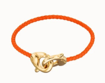 Orange leather bracelet with interlocking carabiner