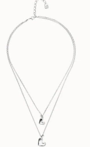 Multi strand chain necklace with two hearts