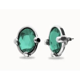 Studs with oval green faceted crystal