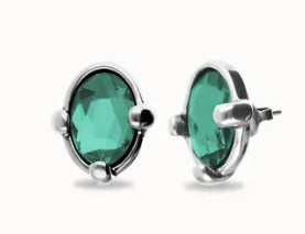 Studs with oval green faceted crystal