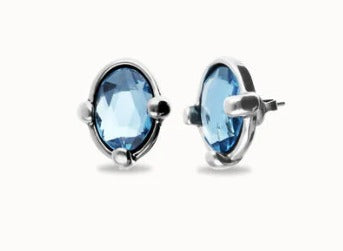 Studs with blue oval faceted crystals