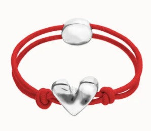 Red elastic thread bracelet with heart