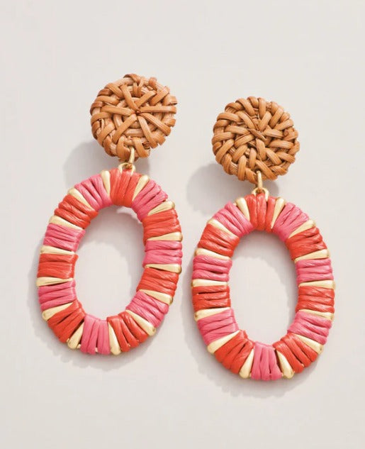 Straw Oval Earrings Red