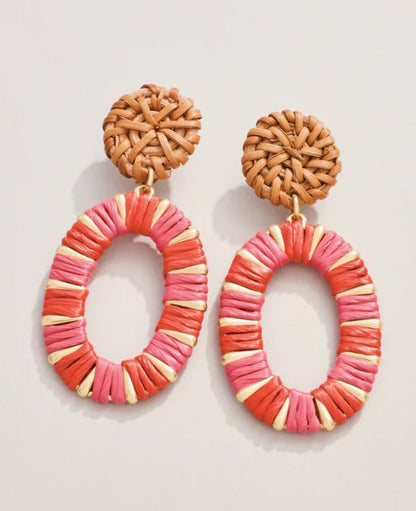 Straw Oval Earrings Red
