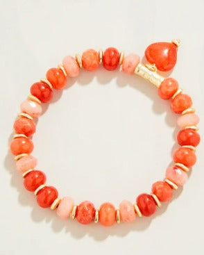 Stone Stretch Bracelet 8mm Red/Heart