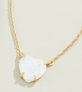 Opaline Heart Necklace 17"  White