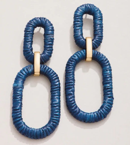 Straw Link Earrings Navy