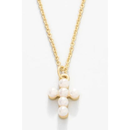 SLV Necklace 18º Faith/Pearl Cross Gold