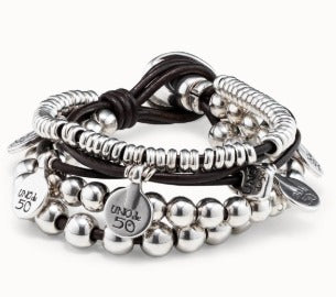 Leather beaded bracelet with charms