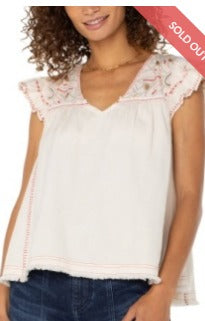 flutter sleeve v neck woven blouse w emb