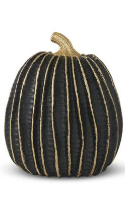 BLACK & GOLD STRIPE RESIN PUMPKIN