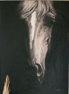 Framed Black and White Front View Horse Painting