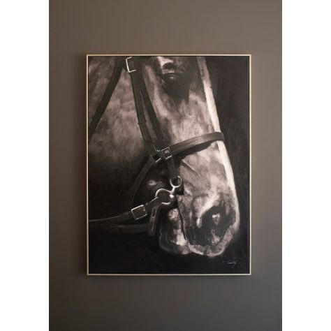 Framed Black and White Side View Horse Painting