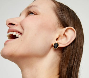 Studs with black oval faceted crystals