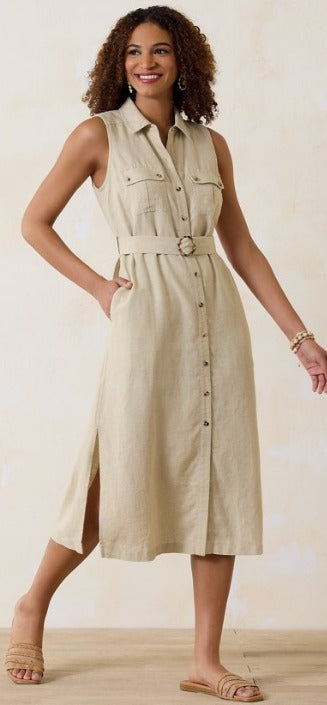 Two Palms Sleeveless Linen Safari Dress