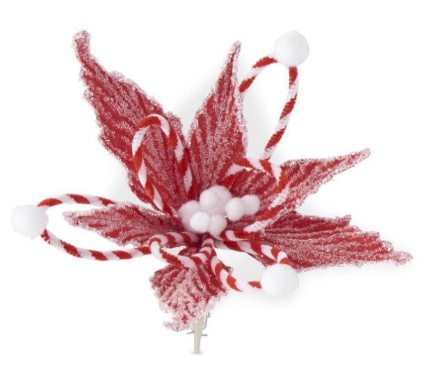 Glittered Snowy Red & White Striped Poinsettia