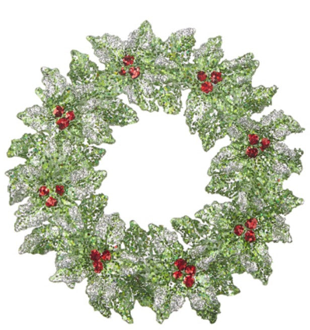 5.25" Glittered Holly Wreath Ornament