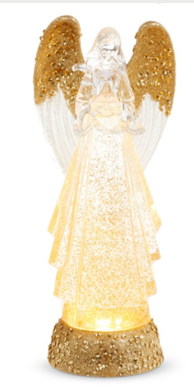 Lighted Angel with Silver Swirling Glitter