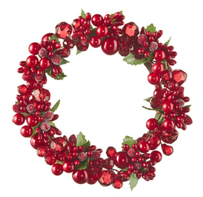 BEADED BERRY AND CRYSTAL MINI WREATH-CANDLE RING
