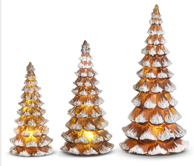 Snowy Lighted Gingerbread Trees
