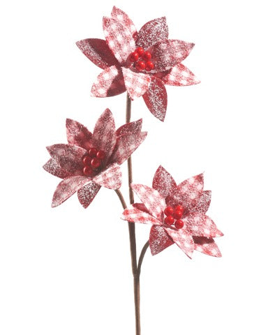 Iced Gingham Poinsettia Spray