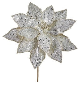 Silver Glittered Poinsettia Stem