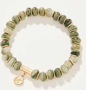 Stone Stretch Bracelet 8mm Silver Leaf Jasper