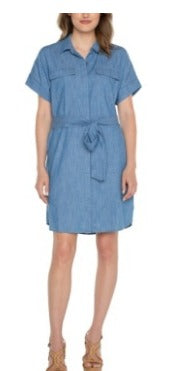 Chambray Belted Shirt Dress