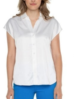 Dolman Slv Collared Button Front Woven Blouse