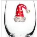Christmas Hat Jeweled Stemless Wine Glass