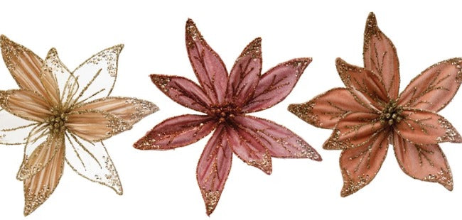 Velvet & Voile Poinsettia Clip-on Ornament w/ Glitter