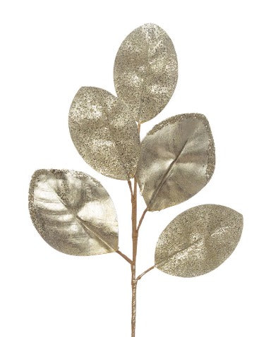 Faux Magnolia Leaf Plume with Glitter, Silver Finish