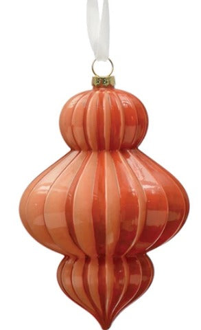 Glass Pleated Finial Ornament, Opaque Coral Color